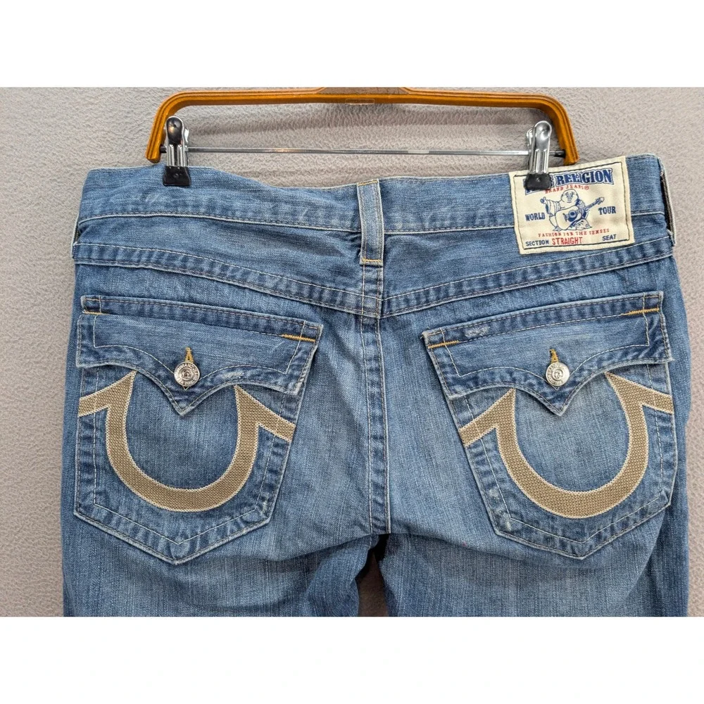 Vintage True Religion Ricky Jeans Men's 38 Straight Leg Blue Flap Pocket USA Y2K